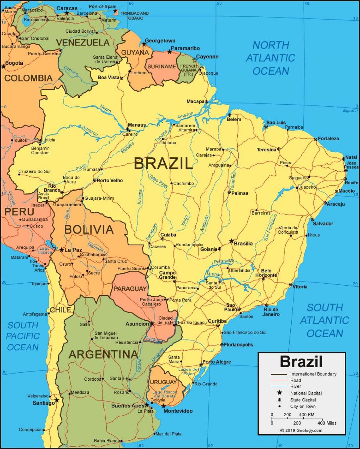 Map of the country Brazil