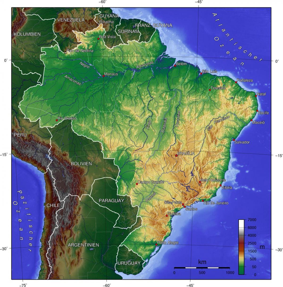 Topographical map of Brazil